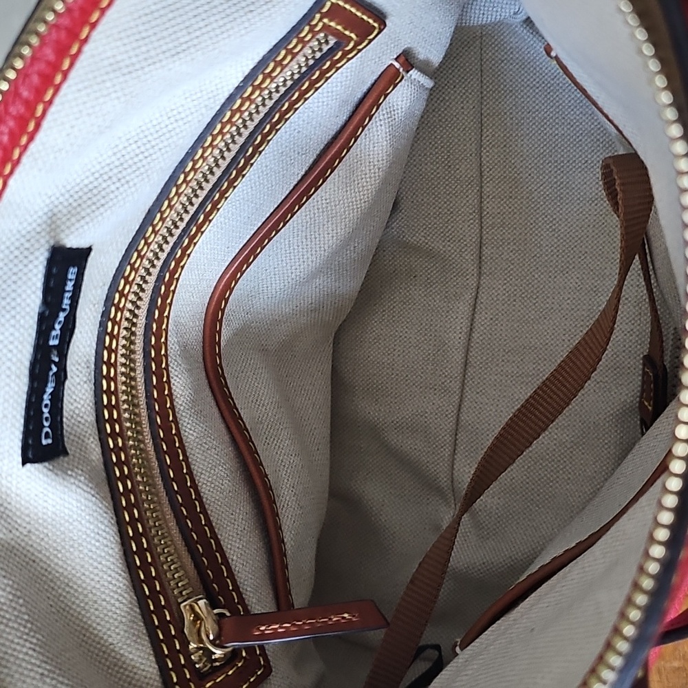 Dooney & Bourke Pebble Grained Red Leather Domed Satchel - Picture 3 of 6
